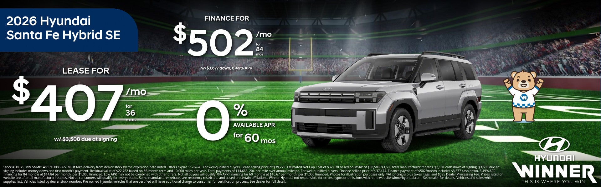 Winner Hyundai 2026 Hyundai Santa Fe Hybrid SE: 3 Offers
