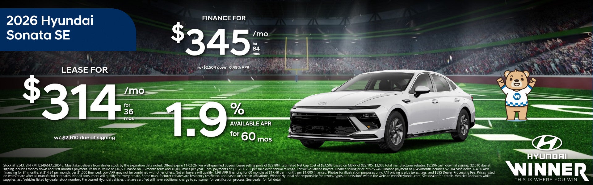 Winner Hyundai 2026 Hyundai Sonata SE: 3 Offers