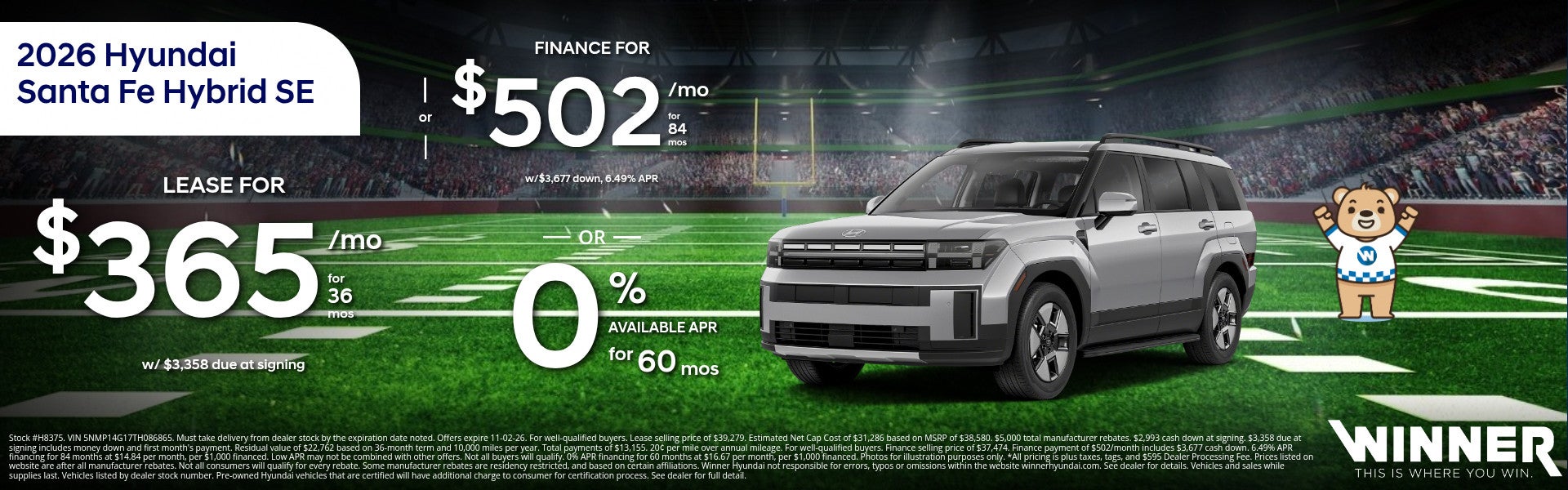 Winner Hyundai 2026 Hyundai Santa Fe Hybrid SE: 3 Offers