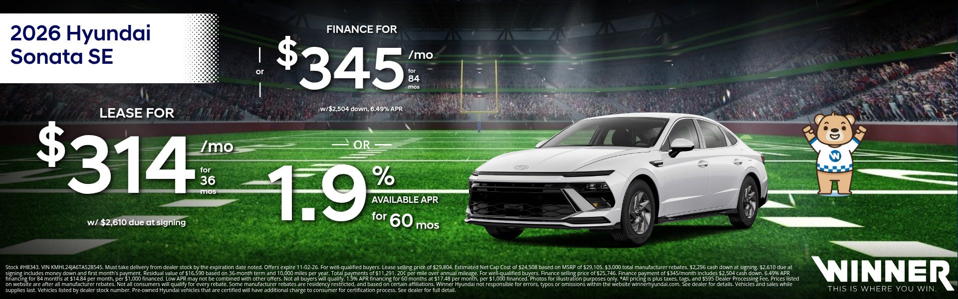 Winner Hyundai 2026 Hyundai Sonata SE: 3 Offers