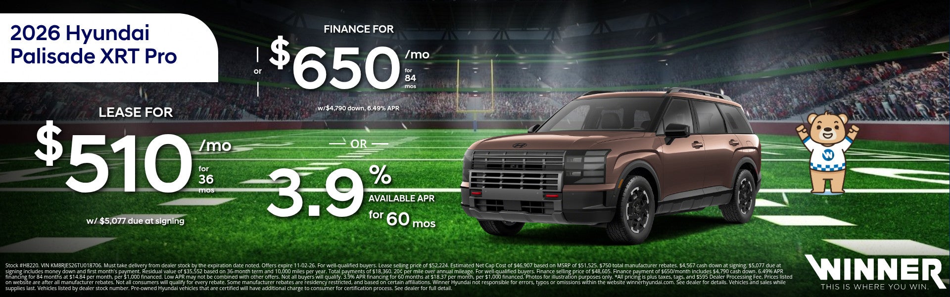 Winner Hyundai 2026 Hyundai Palisade XRT Pro: 3 Offers